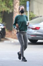 OLIVIA WILDE in a Green Sweater Top and Grey Leggings Out for Coffee in Los Feliz 10/22/2021