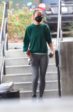 OLIVIA WILDE in a Green Sweater Top and Grey Leggings Out for Coffee in Los Feliz 10/22/2021