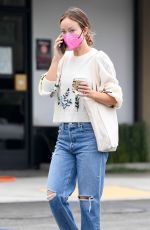 OLIVIA WILDE in Ripped Denim at Starbucks in Los Angeles 10/07/2021