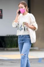 OLIVIA WILDE in Ripped Denim at Starbucks in Los Angeles 10/07/2021