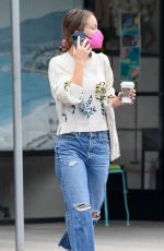 OLIVIA WILDE in Ripped Denim at Starbucks in Los Angeles 10/07/2021