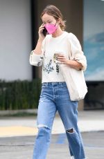 OLIVIA WILDE in Ripped Denim at Starbucks in Los Angeles 10/07/2021
