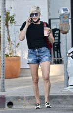 SELMA BLAIR in Denim Shorts Out for Coffee in Studio City 10/29/2021