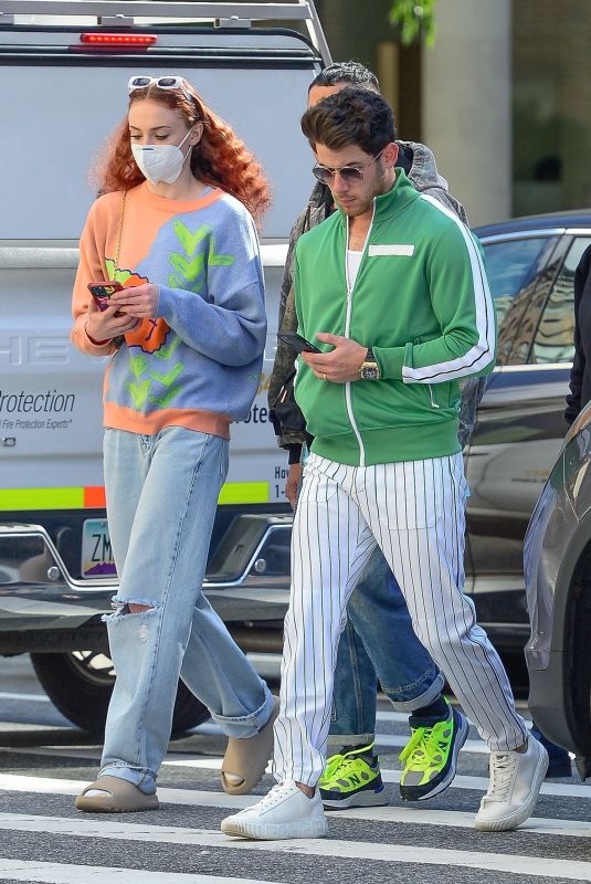 SOPHIE TURNER and Nick and Joe Jonas Out in New York 10/01/2021