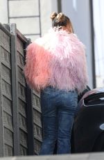 CHRISSY TEIGEN in a Pink Feathered Sweater and Denim Out in Los Angeles 11/09/2021