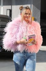 CHRISSY TEIGEN in a Pink Feathered Sweater and Denim Out in Los Angeles 11/09/2021