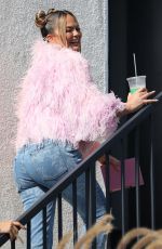 CHRISSY TEIGEN in a Pink Feathered Sweater and Denim Out in Los Angeles 11/09/2021