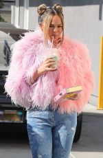 CHRISSY TEIGEN in a Pink Feathered Sweater and Denim Out in Los Angeles 11/09/2021