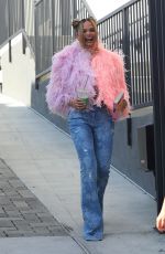 CHRISSY TEIGEN in a Pink Feathered Sweater and Denim Out in Los Angeles 11/09/2021