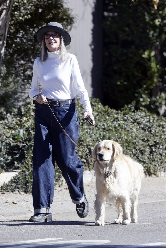 DIANE KEATIN Out with Her Dog in Brentwood 11/21/2021