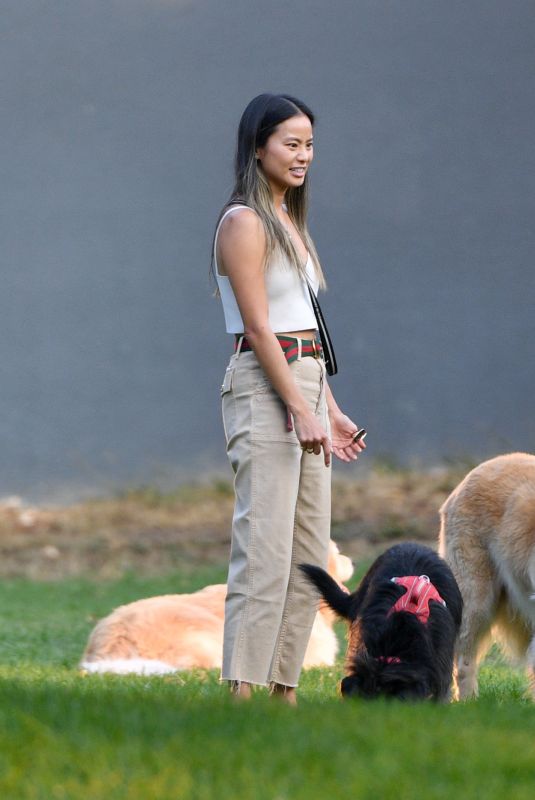 JAMIE CHUNG Out with Her Dog and Shopping at Trader Joe