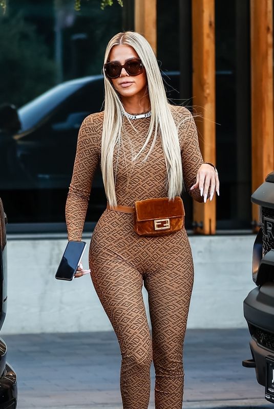 KHLOE KARDASHIAN in Tights Filming at Joey in Woodland Hills 11/10/2021