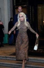 LADY GAGA In a Leopard Print Dress Leaves Her Hotel in Milan 11/13/2021