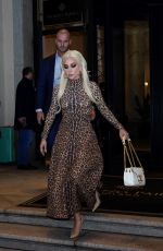 LADY GAGA In a Leopard Print Dress Leaves Her Hotel in Milan 11/13/2021