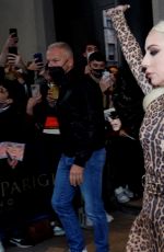 LADY GAGA In a Leopard Print Dress Leaves Her Hotel in Milan 11/13/2021