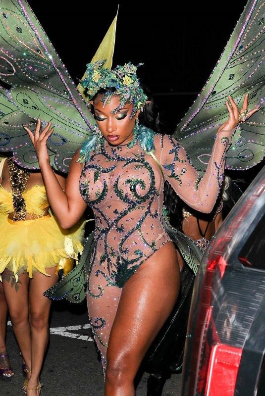 MEGAN THEE STALLION Arrives at Her Halloween Party in West Hollywood 10/31/2021
