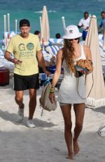 NINA AGDAL Out at a Beach in Miami 11/10/2021