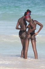 ADUT AKECH and Friends in Bikinis at a Beach in Tulum 12/25/2021