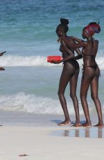 ADUT AKECH and Friends in Bikinis at a Beach in Tulum 12/25/2021