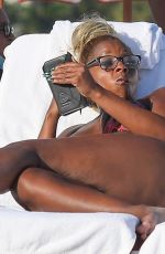 MARY J. BLIGE in Bikini at a Beach in Miami 12/10/2021