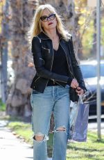 MELANIE GRIFFITH in Ripped Denim and Leather Jacket Out in Beverly Hills 12/11/2021