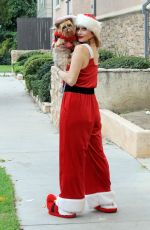 PHOEBE PRICE as Miss Clause Out with Her Dog in Los Angeles 12/15/2021