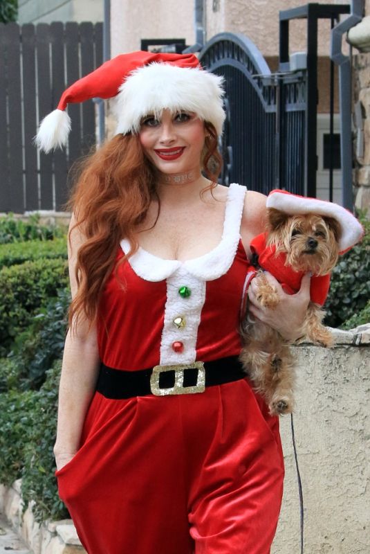PHOEBE PRICE as Miss Clause Out with Her Dog in Los Angeles 12/15/2021