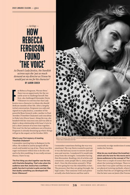 REBECCA FERGUSON in The Hollywood Reporter, December 2021