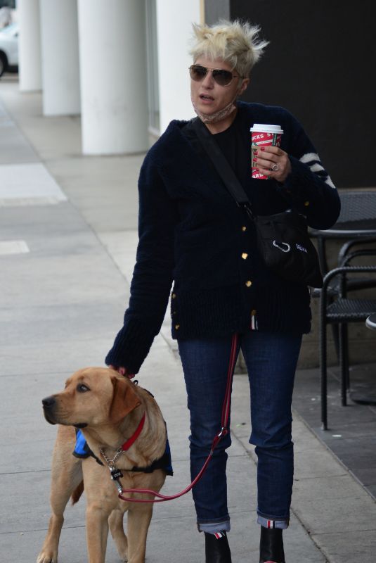 SELMA BLAIR Out with Dervice Dog at Starbucks in Beverly Hills 12/22/2021