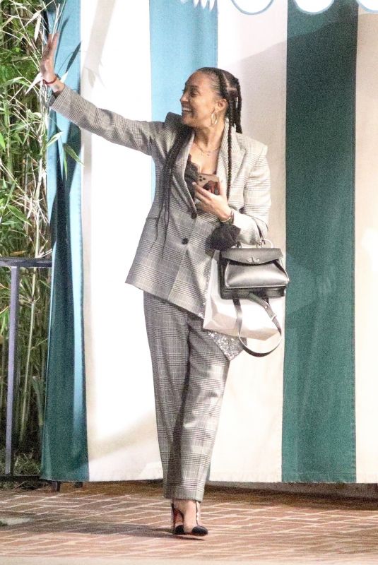 TIA MOWRY Out for Dinner at San Vicente Bungalows in West Hollywood 12/08/2021