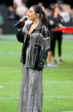 VANESSA HUDGENS Sings Anthem at Allegiant Stadium 12/05/2021