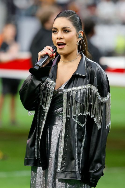 VANESSA HUDGENS Sings Anthem at Allegiant Stadium 12/05/2021