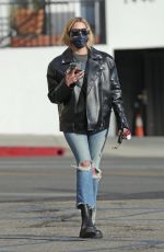 ASHLEY BENSON in Leather Jacket and Ripped Denim Out in Los Angeles 01/12/2022