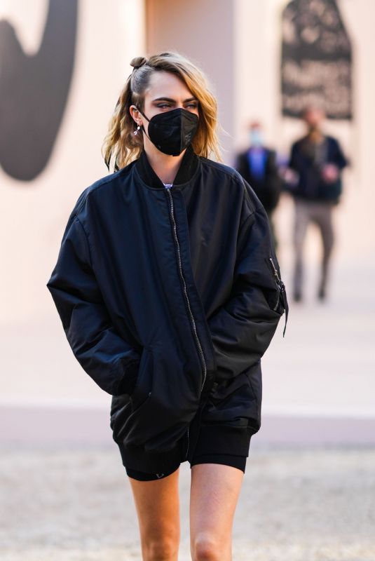 CARA DELVINGNE Arrivves at Dior Show at Paris Fashion Week 01/24/2022