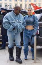 JULIA FOX and Kanye West in Double Denims at Kenzo Men