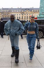 JULIA FOX and Kanye West in Double Denims at Kenzo Men
