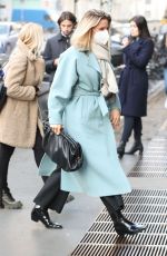 MICHELLE HUNZIKER in a Long Blue Coat Out in Milan 01/21/2022