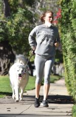 NATALIE PORTMAN Out Jogging with Her Dog in Los Feliz 01/24/2022