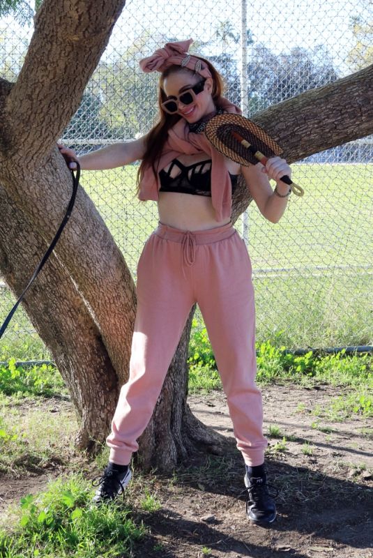 PHOEBE PRICE Out with Her Dog at a Park in Los Angeles 01/28/2022
