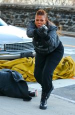 QUEEN LATIFAH on the Set of The Equalizer in New York 01/10/2022