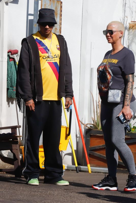 AMBER ROSE and Alexander AE Edwards Out for Lunch in Los Angeles 02/20/2022
