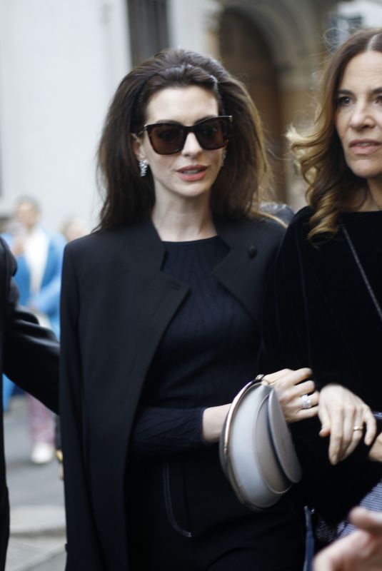 ANNE HATHAWAY Out at Milan Fashion Week 02/27/2022