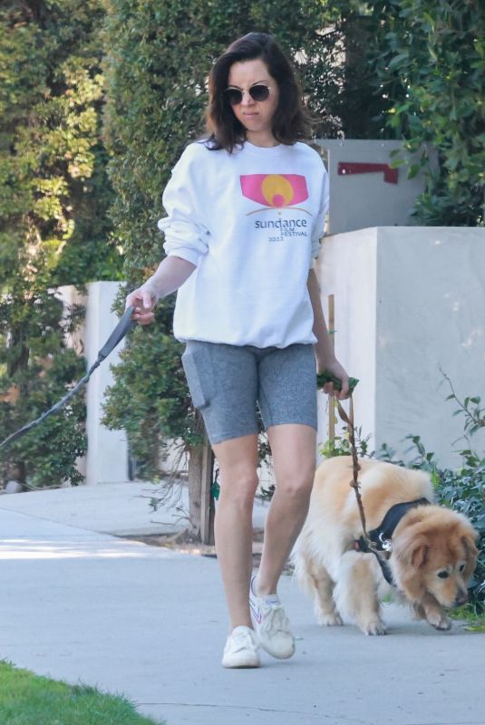 AUBREY PLAZA Out with Her Dogs in Los Feliz 02/12/2022