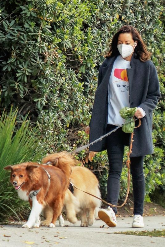 AUBREY PLAZA Out with Her Dogs in Los Feliz 02/15/2022
