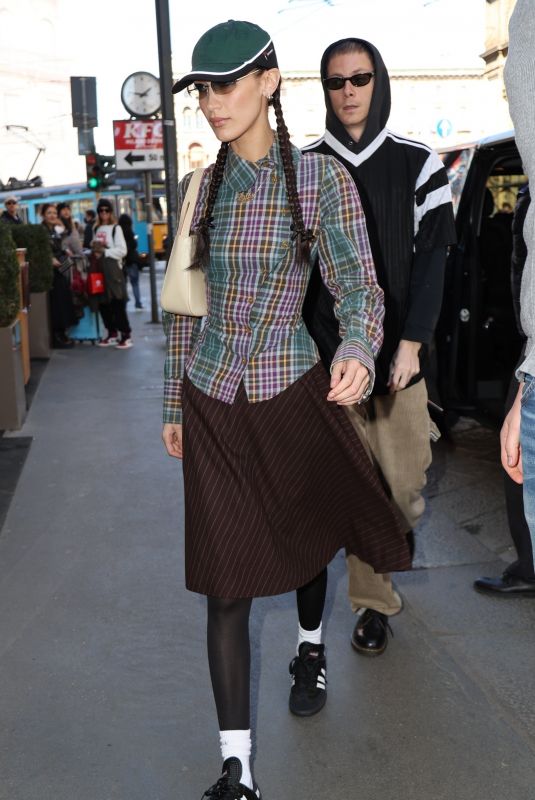 BELLA HADID Leaves Her Hotel in Milan 02/26/2022