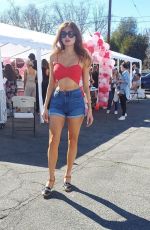 BLANCA BLANCO in Denim Shorts Shopping at Farmers Market in West Hollywood 02/13/2022