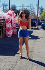 BLANCA BLANCO in Denim Shorts Shopping at Farmers Market in West Hollywood 02/13/2022