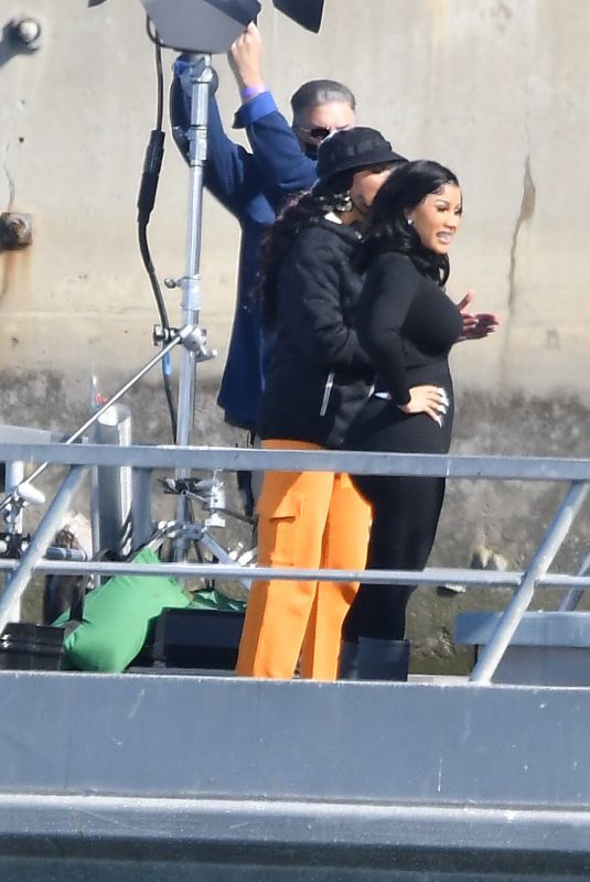 CARDI B on the Set of a Music Video on a Boat in Marina Del Rey 02/15/2022