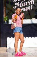CHRISTINA MILIAN in Denim Shorts at Beignet Box in Los Angeles 02/14/2022