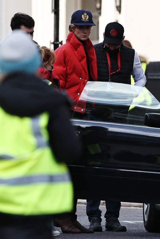 ELIZABETH DEBICKI on the Set of The Crown, Season 5 in London 01/30/2022